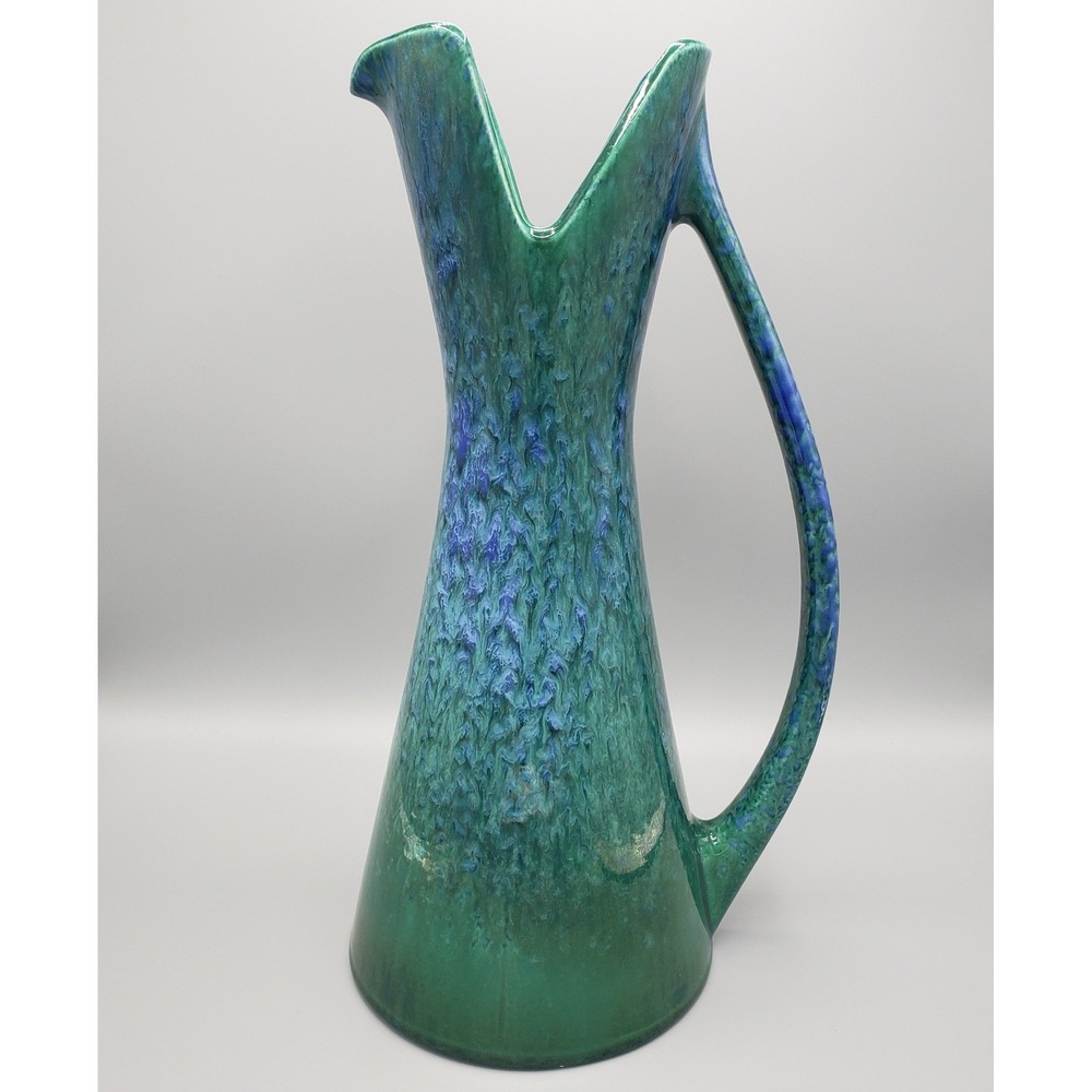 Vintage 60s Royal Haeger 16" Pitcher Vase Green Blue MCM Drip Glaze Art‎ Pottery